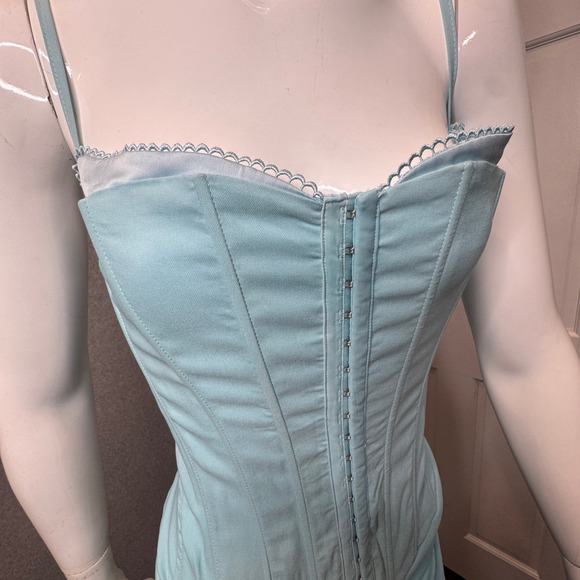 Coquette Corset Mini Dress Baby Blue Lace Trim Sexy‎ Y2K Club Dress Womens Large - Picture 3 of 10